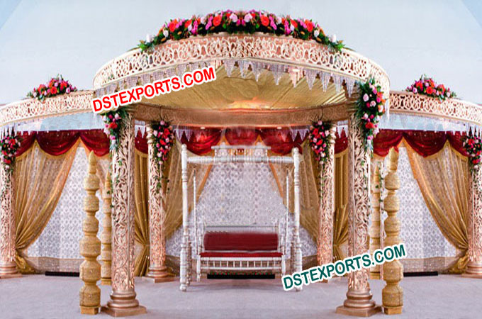 Wedding Fiber Golden Carving Mandap Set