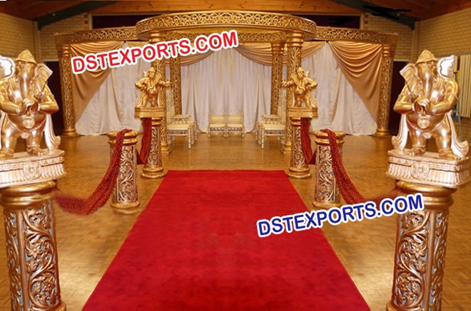 Wedding Golden Carved Style Marriage Mandap