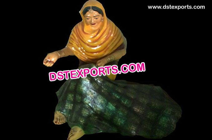 Punjabi Lady Statue With Phulkari Kaddee