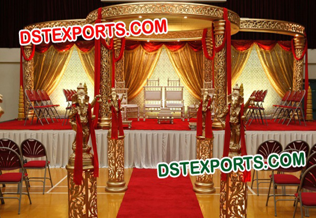 Hindu Wedding Golden Carved Mandap Set