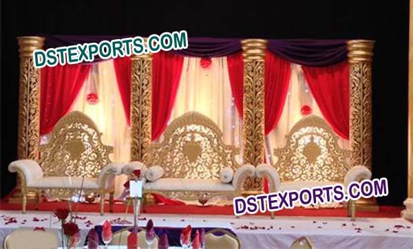 Latest Asian Wedding Golden Carved  Furniture Set