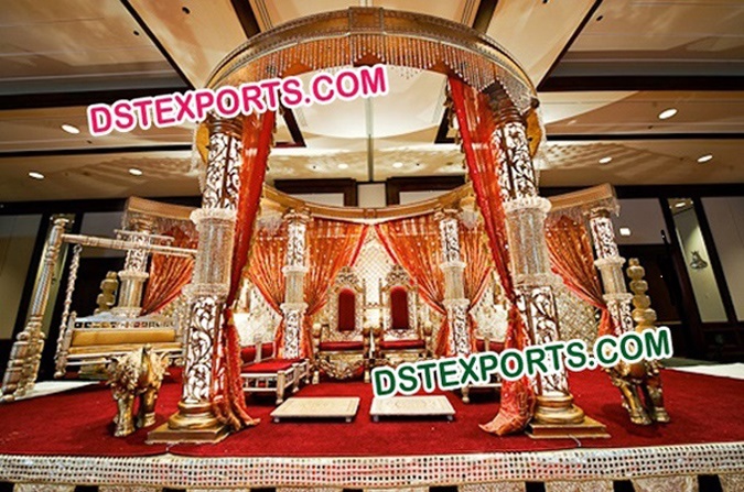 Indian Wedding Gold Fiber Crystal Mandap