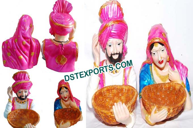 Punjabi Jatt Jatti Small Statue Holding Tokri