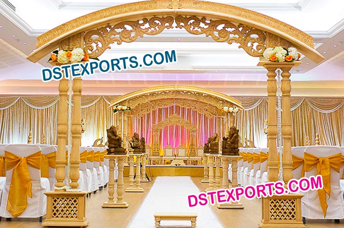 Wedding Heavy Carved Double Pillar Wooden Mandap