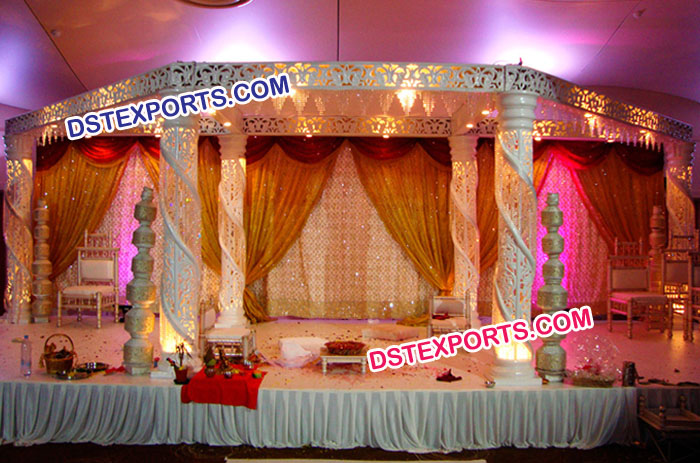 White Half Zali Half Crystal Wedding Mandap