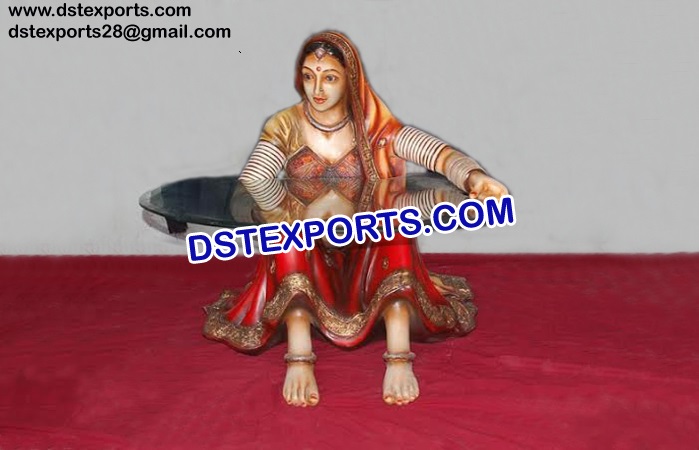 Traditional Rajasthani Lady Statue Table