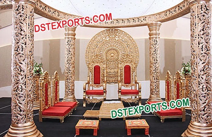 Wedding Golden Carved Open Style Mandap