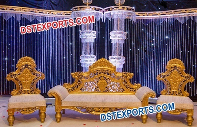 Golden Carved Wedding Sofa Set