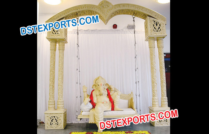 Wooden Carved Wedding Swing with Ganesha