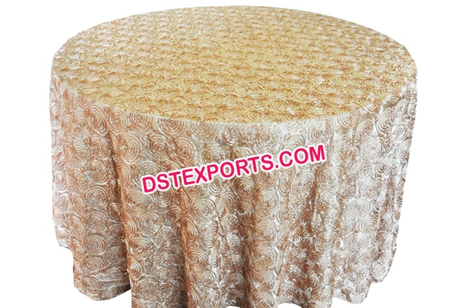 Wedding Satin Gold Roses Table Cloth