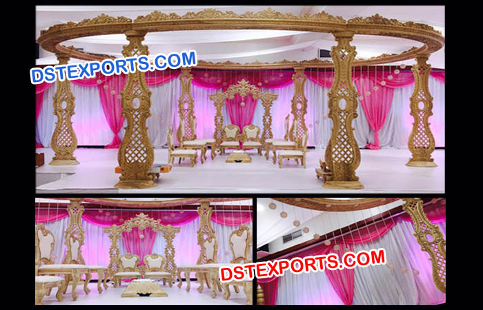 Grand Wedding Hand Craved Wood Mandap Set