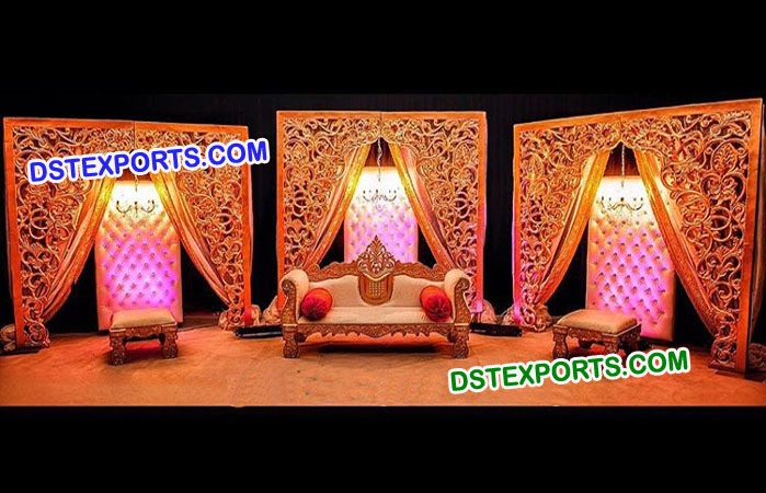 Muslim Wedding Golden Carved Fiber Back Walls