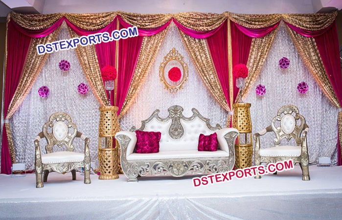 Asian Wedding Silver Metal Carved Furniture