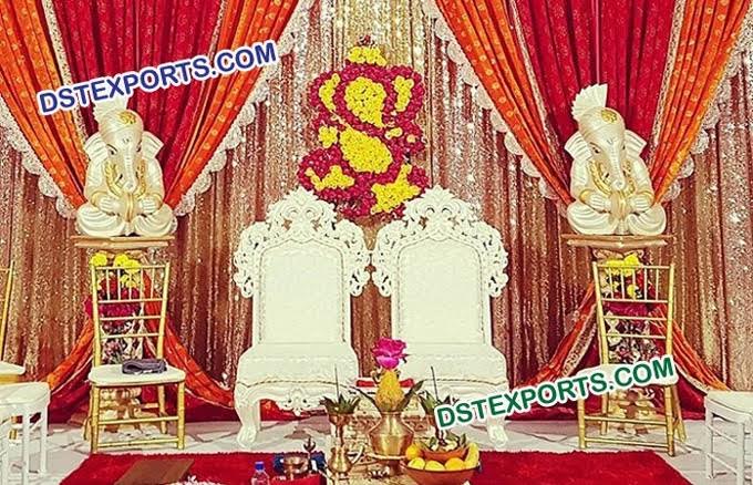 Wedding Wooden Mandap Bride Groom Chairs