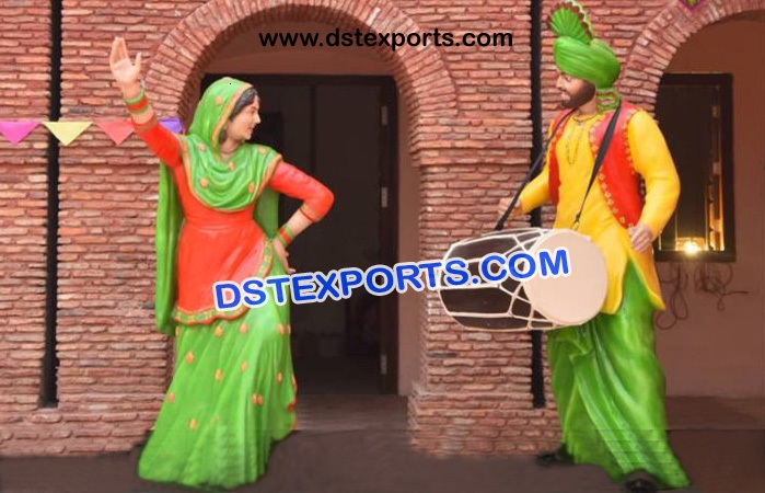 Punjabi Dhol Wala With Gidha Lady Statue