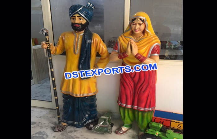 Punjabi Culture Sardar & Sardarni Fiber Statues