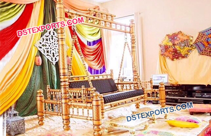 Golden Wooden Hand Carved Sankheda Swing