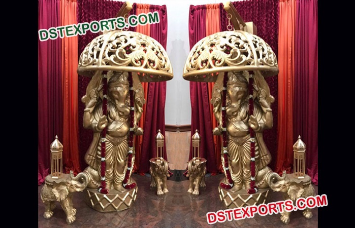 Fiber Ganesha Statues With Umberala