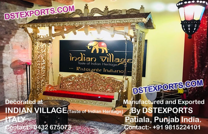Wooden Hand Carved Gold Swing Jhula
