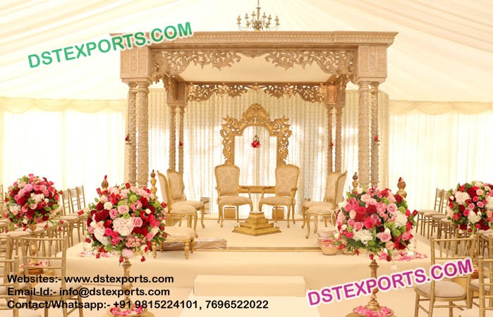 Latest Wedding Hand Carved Wooden Mandap Set