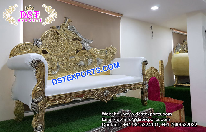 Indian Wedding Gold Silver Swan Sofa Chaise