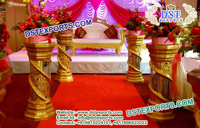 Golden Fiber Crystal Wedding  Walkway Pillars