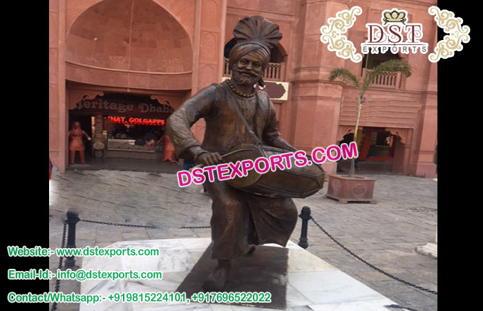 Punjabi Culture Fiber Statue in Metallic Look