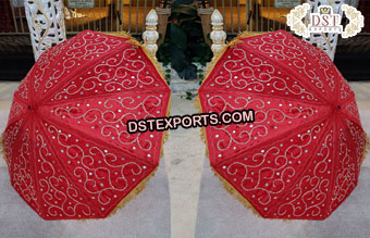 Wedding Red Gold Embroidered Umbrellas