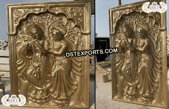 Golden Fiber Radha Krishna Sculpture/Frame