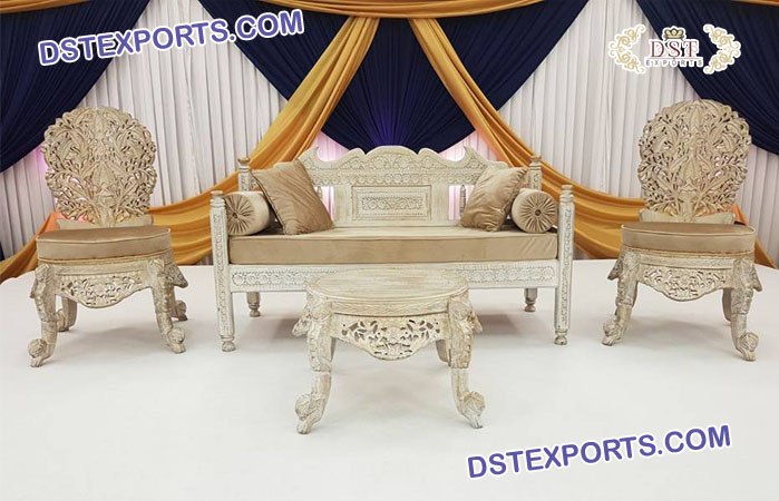 Bollywood Wedding Stage Wooden Carved Sofa Set