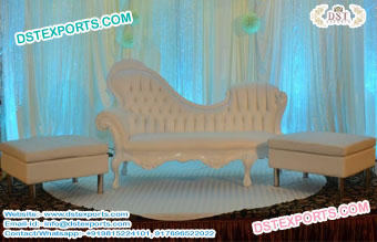 Luxury Wedding White Leather Sofa & Stools