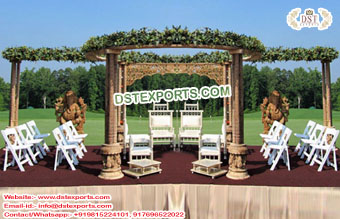 Outdoor Wedding Triple Pillars Wooden Mandap