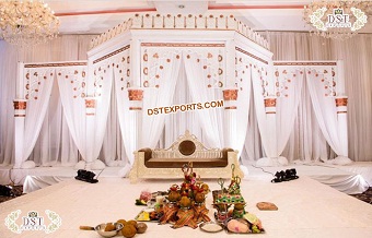Traditional White Theme Wedding Stage Decoration
