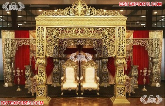 Rajwada Theme Golden Wedding Mandap Decoration