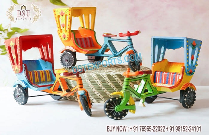 Hand Painted Multicolor Wooden Rickshaw Decoration