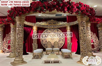 Hindu Wedding Golden Carved Rose Mandap