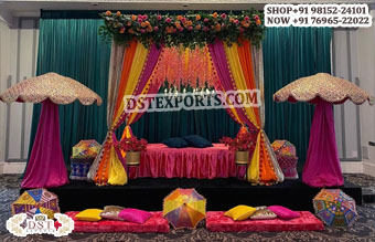 Vibrant Embroidered Umbrellas On Teej Decoration