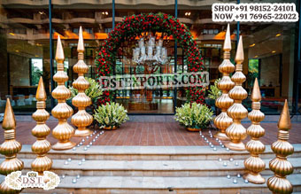 Golden Matka Pillars for Haldi Ceremony Decor