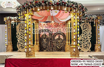 South Indian Wedding Golden Triple Pole Mandap