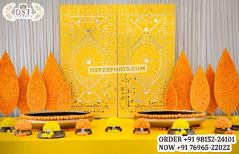 Special Haldi Ceremony Yellow Mirror Backdrop