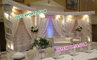 Asian Wedding Silver Crystal Pillar Stage Set