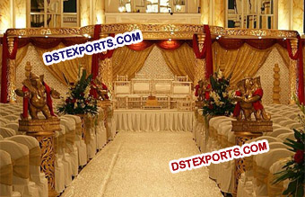 Golden Carved Jali Fiber Wedding Mandap