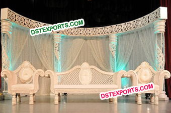 Asian Wedding White Fiber Carved Pillar Stage