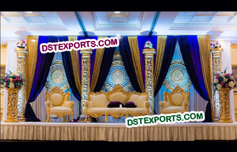 Royal Golden Carved Wedding Stage