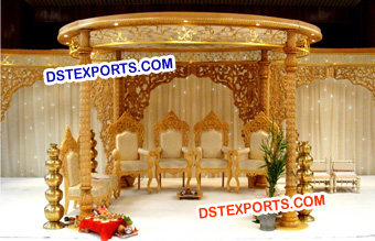 Wedding Golden Wooden Carved Mandap Manufacturer
