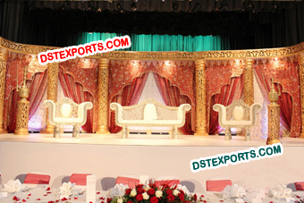 Muslim Wedding Golden Carved Pillar Stage Set