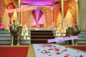 Wedding Golden Carved Fiber Panels with Elephant