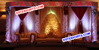 Latest Asian Wedding Golden Heavy Carving Stages