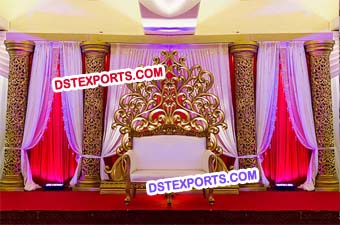 Indian Wedding Golden Carved Pillars Stage