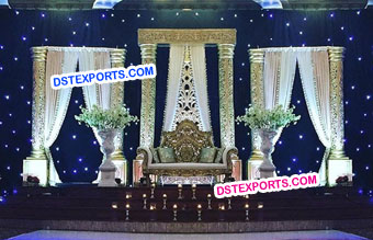 Gold Pillar Pakistani Wedding Stage